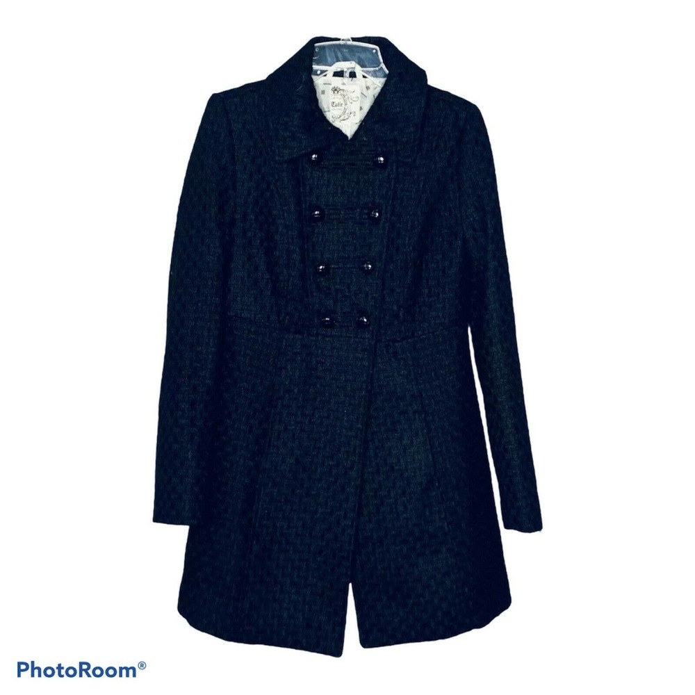 Tulle Coat Wool Button Pockets Anthropology‎ Waisted Lined Winter Black XS